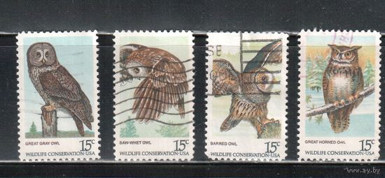 США-1978, (Мих.1358-1361) , гаш.  , Фауна, Птицы, Совы (полная серия)
