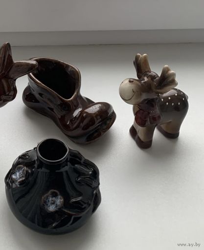 Керамические фигурки;подсвечник, ослик и башмак СССР1960-1970гг.