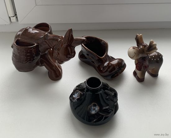 Керамические фигурки;подсвечник, ослик и башмак СССР1960-1970гг.