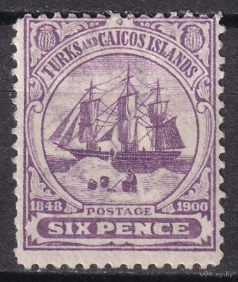 77.BrK. Великобритания. Колонии. Теркс и Кайкос. Парусник. Стандарт. 6 P. 1900 г. Mi.#39.