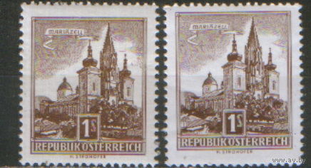 2 разновидности (разная бумага) марки из серии 1959г. Австрия "Здания. Базилика Рождества Девы Марии в Мариацелле" MNH