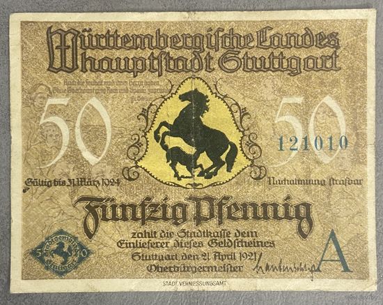 Нотгельд Штутгарт 50 пфеннигов 1921 год. Веймарская республика