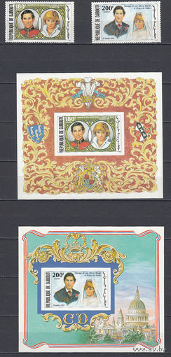 Королевская свадьба. Джибути. 1981. 2 марки и 2 блока б/з. Michel N 304-305, бл39-40 (67,5 е)