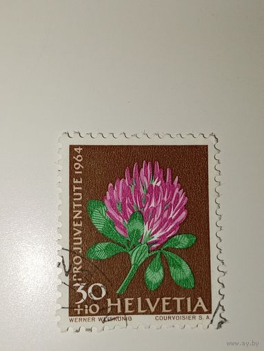 Марка Швейцария 1964 год луговой клевер (Trifolium pratense).