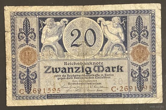 Банкнота 20 марок 1915 год. Германская империя.