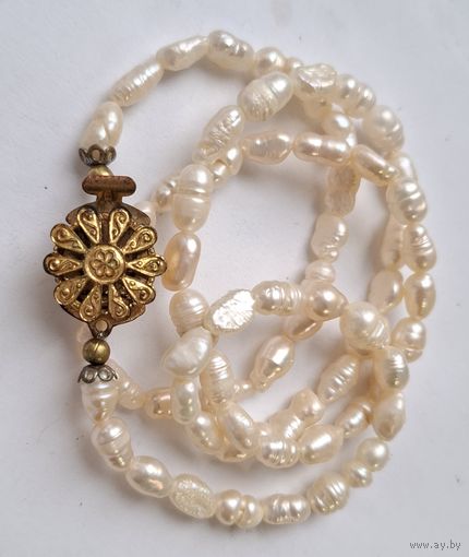 Бусы. Натуральный жемчуг. Красивая застежка. 50-60-е годы. Длина 50 см