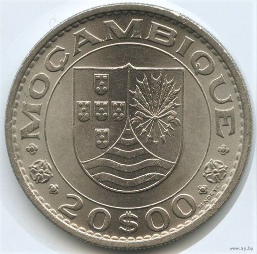 Мозамбик. 20 эскудо 1972 год  KM#87  Тираж: 1.158.000 шт
