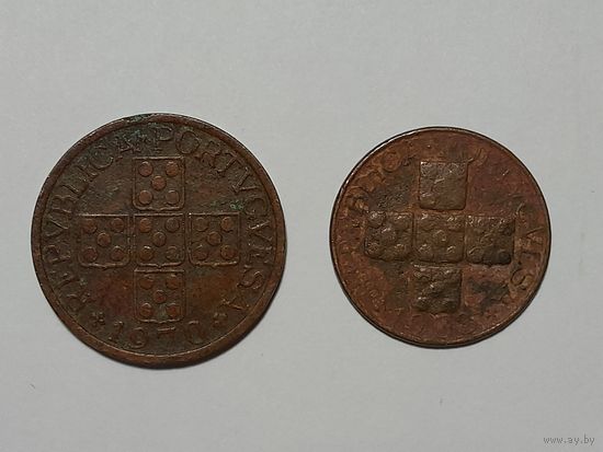 Монеты Португалии 20 сентаво 1938 г., 50 сентаво 1970 г. одним лотом.