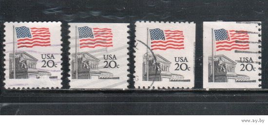 США-1981, (Мих.1522 А+С+D) , гаш., Стандарт, Флаг (одиночка), 4 типа зубцовки