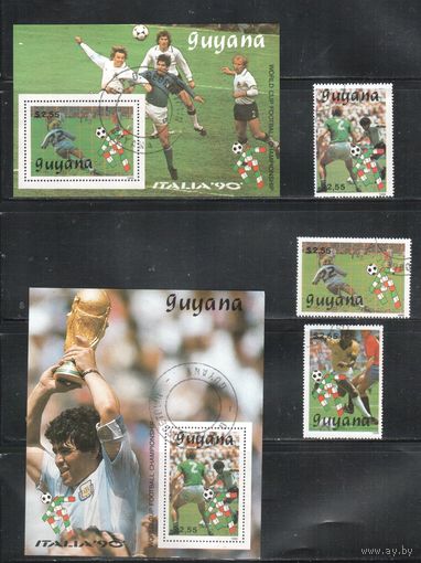 Гайана-1989,(Мих.3059-3062,БЛ.58-59)  гаш.  , Спорт, Футбол,ЧМ-1990