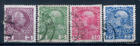 Австро-Венгрия - 1908/13г. - известные люди - 4 марки - гашёные, 2 марки со сгибами. Без МЦ!