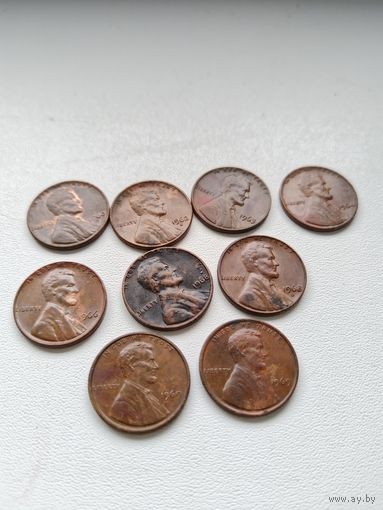 1 цент США, 9 шт.