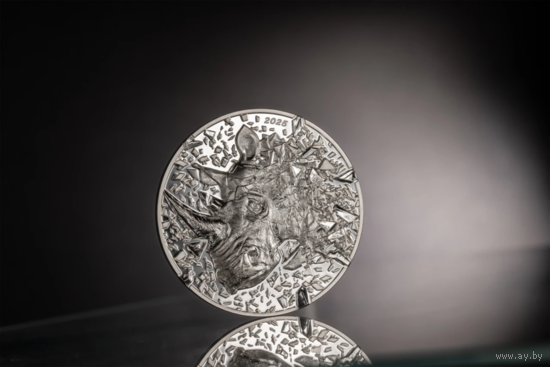 Острова Кука 20 долларов 2025г. "Серебряный взрыв: Носорог". Монета в капсуле; подарочной рамке - футляре; сертификат; коробка. СЕРЕБРО 93,30гр.(3 oz).