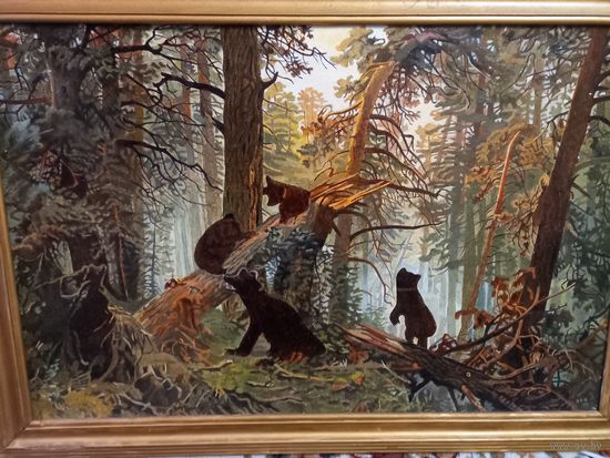 Картина "Утро в сосновом лесу", масло фанера Лобков П.Д 1988 г. с карт Шишкина разумный торг