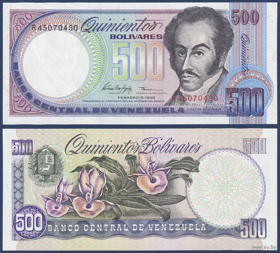 Венесуэла, 500 боливаров 1998 г., P-67f (R, генерал Симон Боливар), UNC