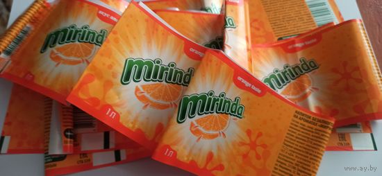 Этикетка от напитка " Миринда" ,Лидское пиво, 1 литр,14 шт(л),текст светлый