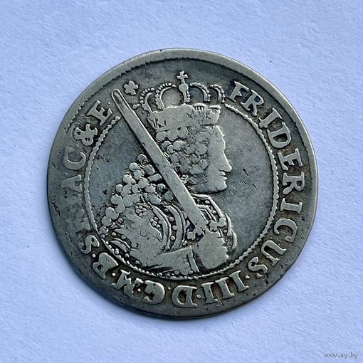 Монета СЕРЕБРО ПРУССИЯ ОРТ 1/4 талера 1698 год ФРИДРИХ ВИЛЬГЕЛЬМ ( малый портрет, довольно РЕДКИЙ) ОТЛИЧНЫЙ