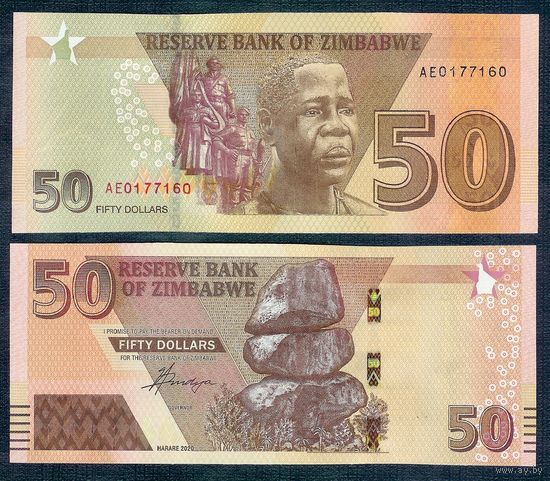 Зимбабве 50 долларов 2020 год, UNC