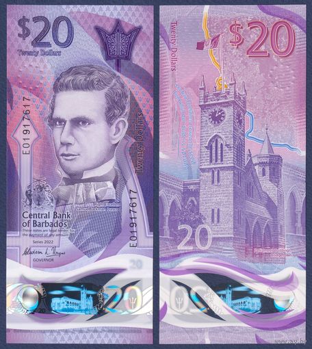 Барбадос, 20 долларов 2022 г., P-W83 (полимер), UNC
