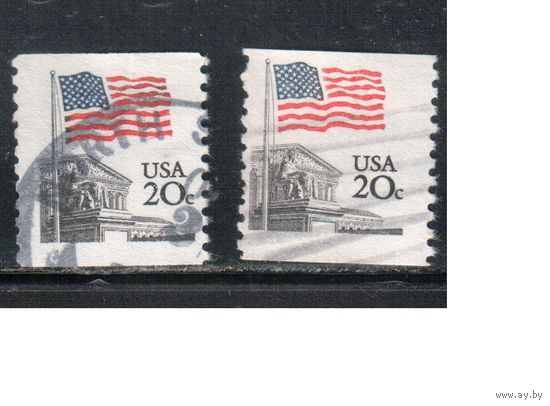 США-1981, (Мих.1522 С х+у) , гаш., Стандарт, Флаг (одиночка), 2 типа бумаги(3)