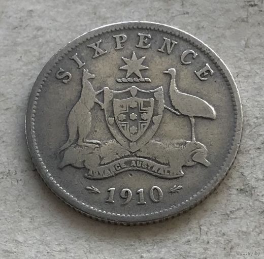 Австралия 6 пенсов 1910 Эдвард VII - нечастая, один год чекана, год-тип!