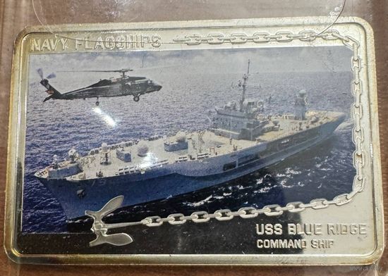 500 шиллингов 2014 20г 999 проба! Командный корабль ВМС США "Блю Ридж"
