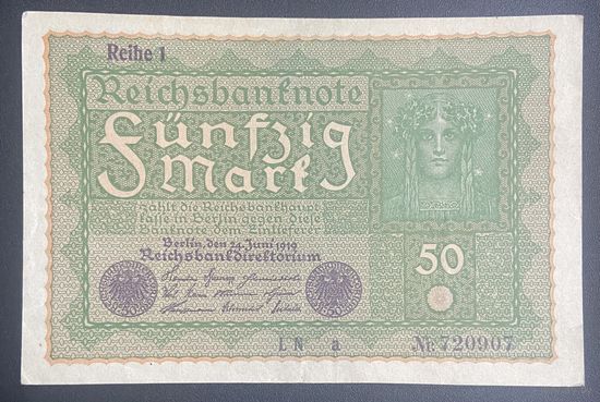 Банкнота 50 марок 1919 год. Веймарская республика.
