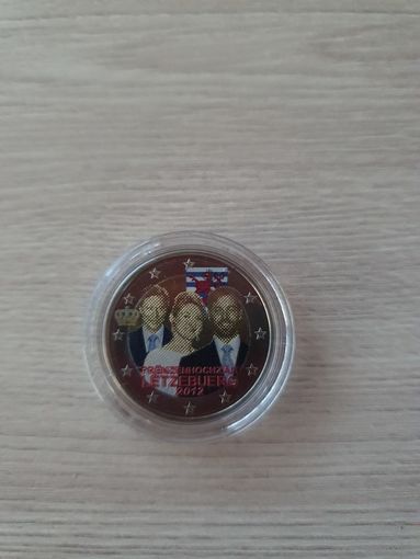 2 евро 2012 год, Люксембург Свадьба Гийом и Стефания, ЦВЕТНАЯ в капсуле, UNC