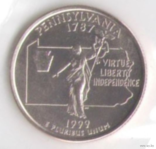 25 центов 1999 г. Пенсильвания 1787 год серия Штаты и Территории Двор Р (заводская упаковка) _UNC