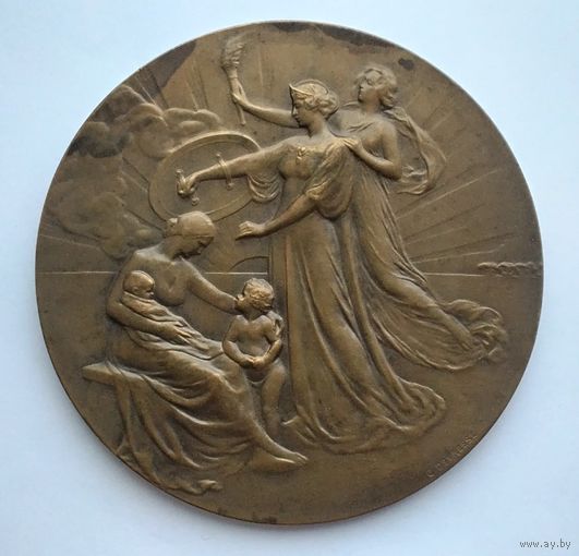 Бельгия 1924 г. Бельгийская генеральная страховая компания жизни 100 лет 1824-1924. Клеймо. 75 мм.