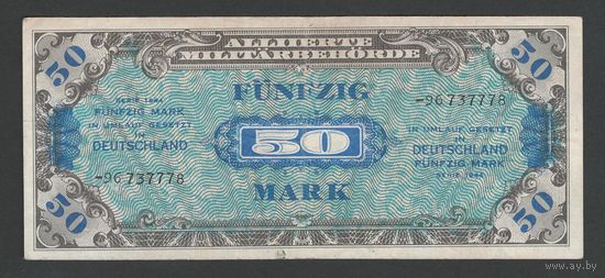 Германия 50 марок 1944 года. 8-значный номер с чертой. Тип Р-196. Состояние XF