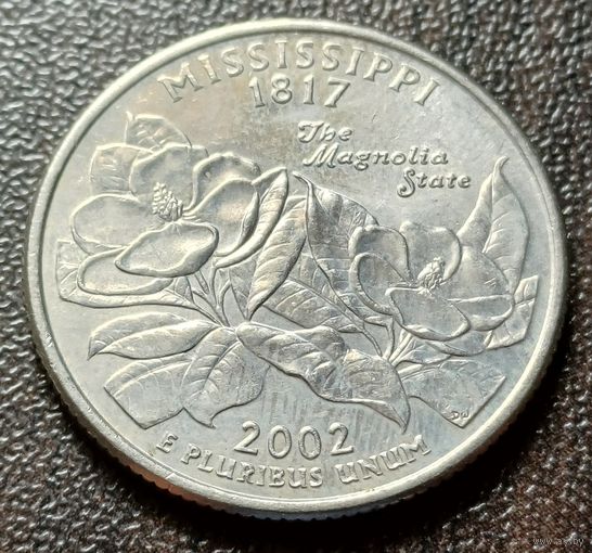 США 1/4 доллара, 2002 Квотер штата Миссисипи   D     ( 1-3-2 )