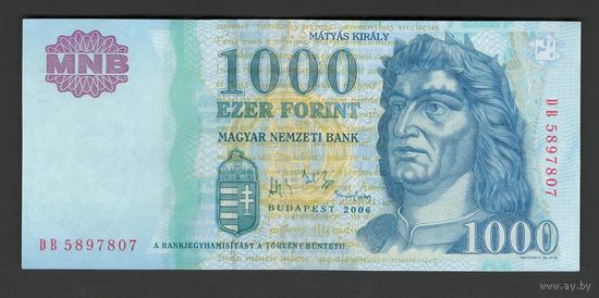 Венгрия 1000 форинтов 2006 года. Без голографической фольги. Тип Р-195bx. Состояние aUNC