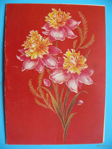 Коробова Н., Телеграмма, Цветы, 1992, двойная, подписана (бланк серии Ж-61).
