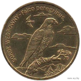 РЕСПУБЛИКА ПОЛЬША. 2 злотых 2008. Всемирная природа. Фауна. Сокол.