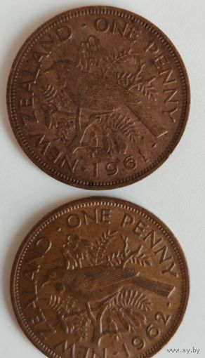 Монеты 1 пенни Новая Зеландия. Года 1961, 1962