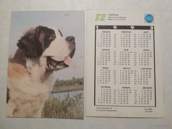 Карманный календарик. Собака.1993 год