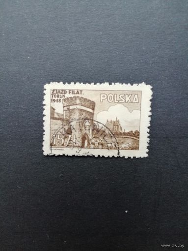 Польша 1948 Марка "Филателистический конгресс в Торуни (Thorn)" (гашение без клея с наклейкой) Mi.503 каталог 1.00 евро