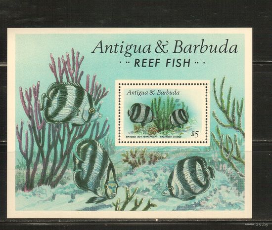 Антигуа и Барбуда-1987(Мих.,БЛ.123) , **  , Морская  Фауна, Рыбы