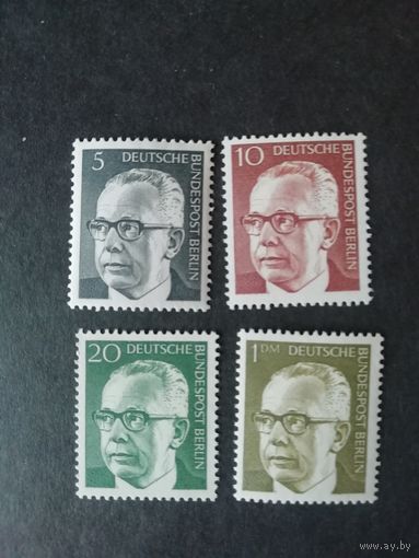Западный Берлин. 1970 Серия марок "Стандарт. Президент Хейнеманн" (чистые**) Mi.359,361-362,369 каталог 2.10 евро