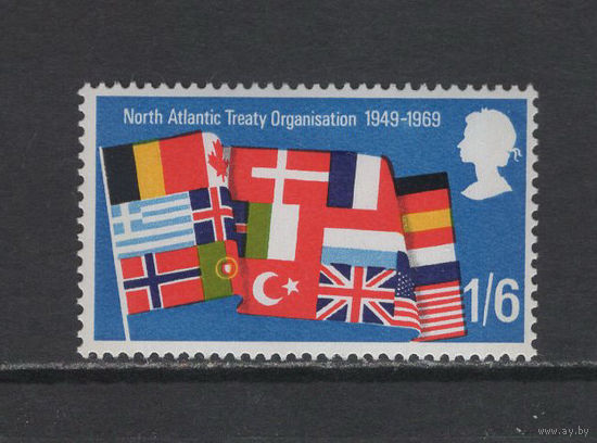 Британия 1969** 20 лет НАТО NATO, Организация Североатлантического договора - Военно-политический блок, объединяющий большинство стран Европы, Соединённые Штаты Америки и Канаду