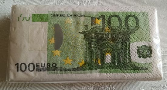 Сувенирные салфетки в виде 100 евро, новые, упаковка запечатана.