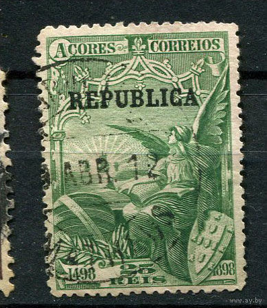 Португальские колонии - Азорские острова - 1911/1912 - Архангел Гавриил и корабль 25R. Надпечатка REPUBLICA - [Mi.139] - 1 марка. Гашеная.  (Лот 22Jw)-T9P1