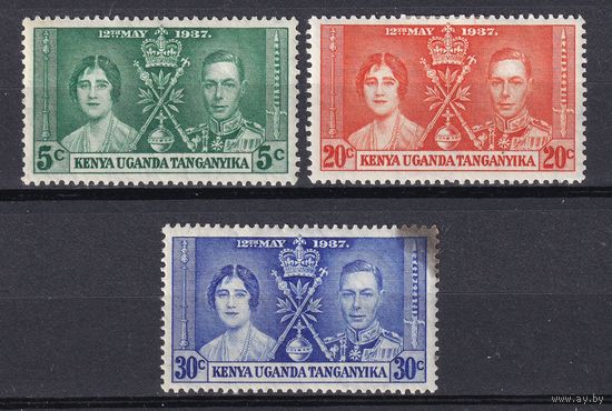 10.BrKS. Великобритания. Колонии.  Кения, Уганда и Танганьика. Коронация Георга VI и Елизаветы. 1937 г. Полная серия. Mi.##49-51. (*) - описание.