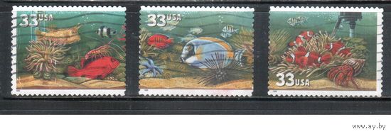 США-1999 (Мих.3140-3143) , гаш., Фауна, Аквариумные рыбки, 3 марки