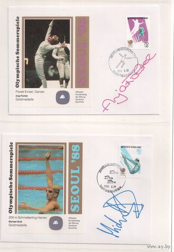 Корея Южная 1988,  Спорт, ОИ-1988,  11 Конвертов с СГ,  Чемпионы(Германия) ОИ, Автографы