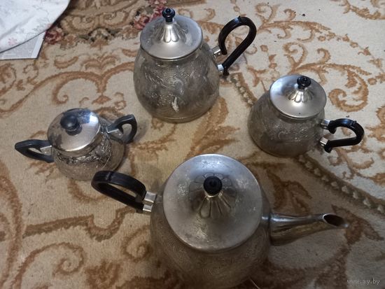 Чайно-кофейный сервиз СССР красивый аллюминий Стрела Ленинград