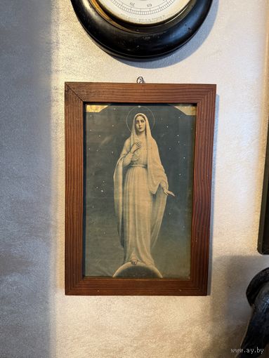 Старинная литография Дева Мария в раме