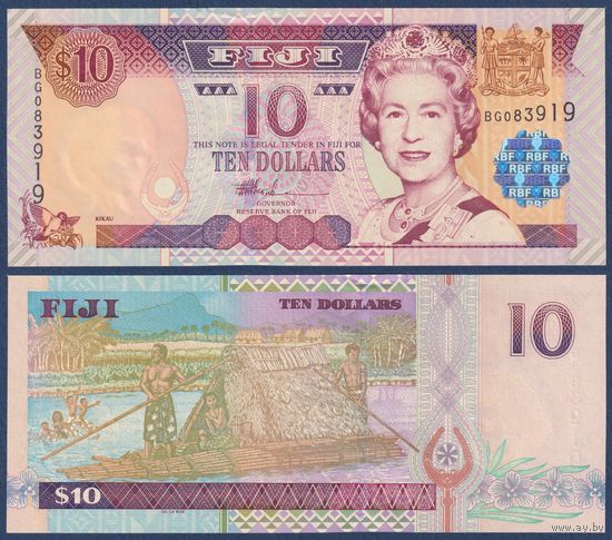 Фиджи, 10 долларов 2002 г, P-106 (BG, королева Елизавета II), UNC