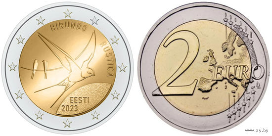 2 евро Эстония 2023  Деревенская ласточка UNC из ролла